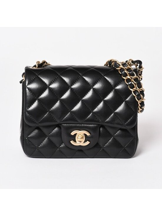 Chanel Handbags - Chanel Mini Quilted 17 S Flap S Chain Shoulder Bag CC Logo Lambskin Black
